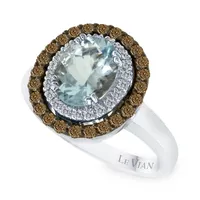 LIMITED QUANTITIES Le Vian Grand Sample Sale™ Sea Blue Aquamarine® , Vanilla Diamonds®, & Chocolate Diamonds® Ring set in 14K Vanilla Gold®