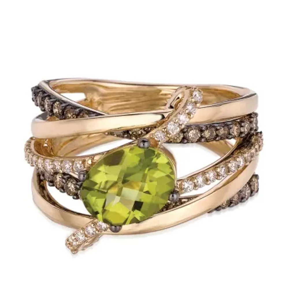 LIMITED QUANTITIES! Le Vian Grand Sample Sale™ Green Apple Peridot™ Vanilla Diamonds® & Chocolate Diamonds® Ring set in 14K Honey Gold™