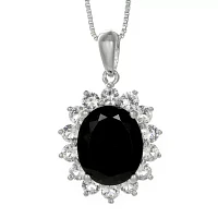 Oval Genuine Black Onyx and Lab-Created White Sapphire Pendant Necklace