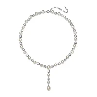 Silver Over Brass Cultured Freshwater Pearl and Cubic Zirconia Bridal Pendant Necklace