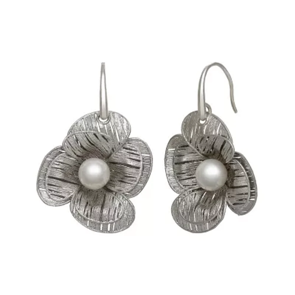 Cultured Freshwater Pearl Sterling Silver Flower Earring