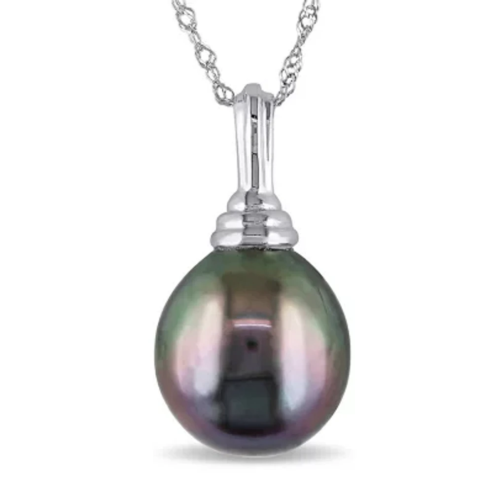 Black Genuine Tahitian Pearl 14K White Gold Pendant