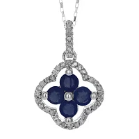 1/8 CT. T.W. Diamond and Genuine Sapphire 10K White Gold Flower Pendant Necklace