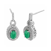 Genuine Emerald and 1/2 CT. T.W. Diamond 10K White Gold Oval Drop Earrings