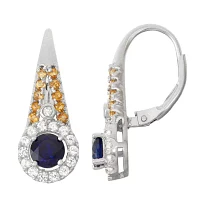 Lab-Created Sapphire & Genuine Citrine Sterling Silver Diamond Accent Leverback Earrings