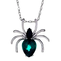 Genuine Black Onyx and Simulated Emerald Spider Pendant Necklace