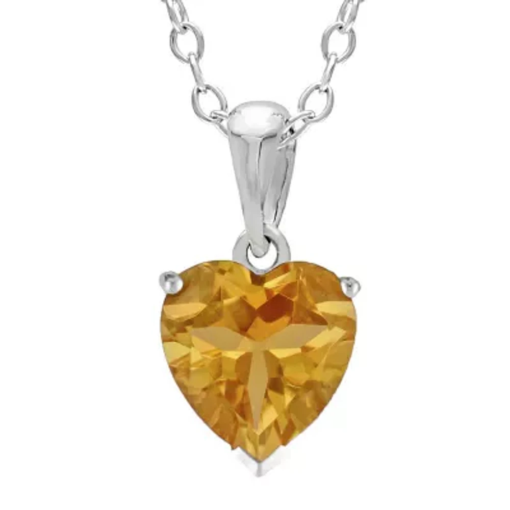 Heart-Shaped Genuine Citrine Sterling Silver Pendant Necklace