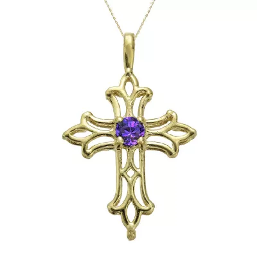 Genuine Amethyst 10K Yellow Gold Cross Pendant Necklace