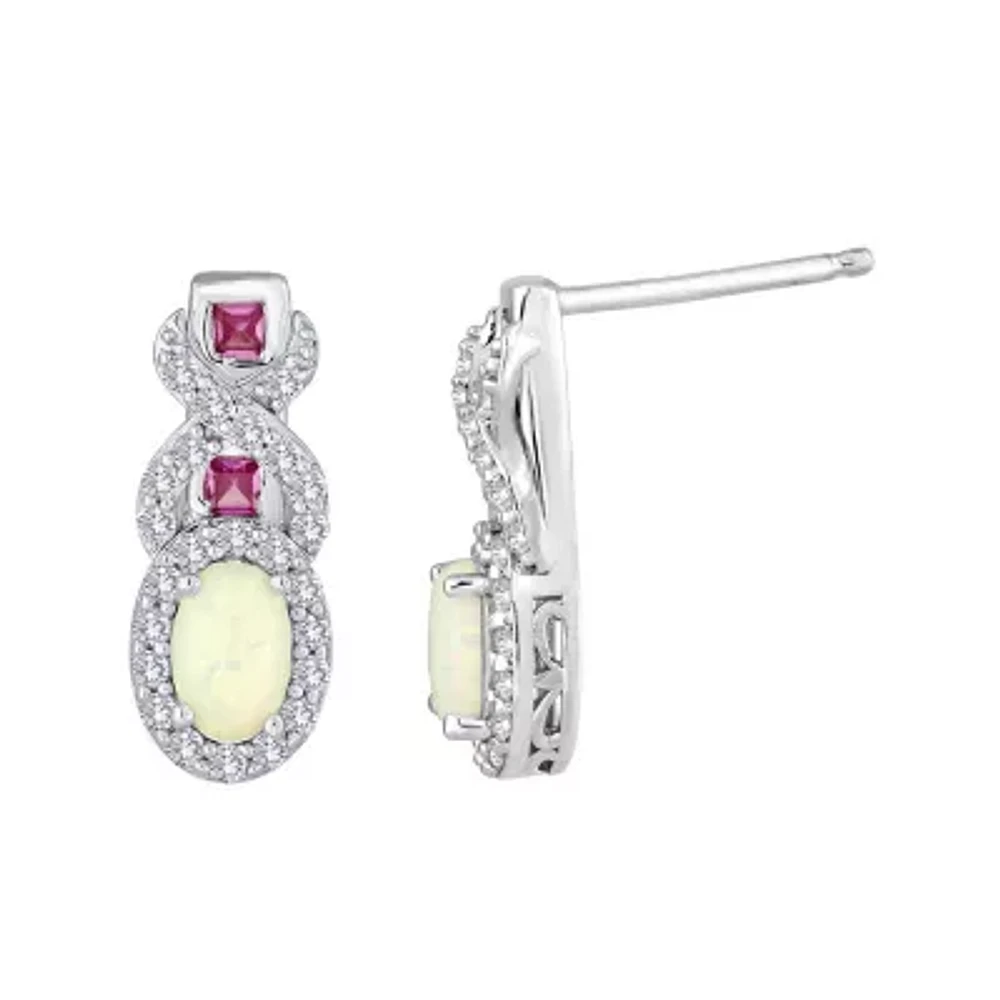 Lab-Created Opal, Pink and White Sapphire Twist Earrings