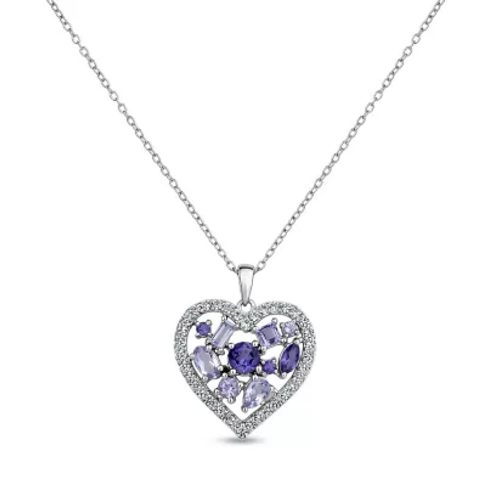 Womens Genuine Purple Amethyst Sterling Silver Heart Pendant Necklace