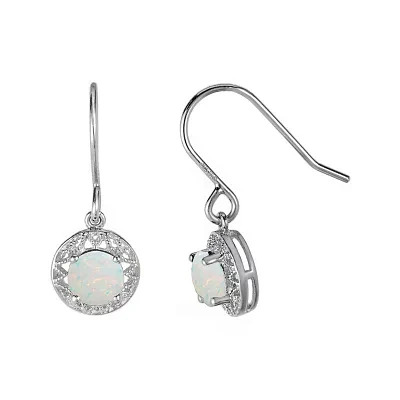 Lab-Created Opal Filigree Sterling Silver Drop Earrings