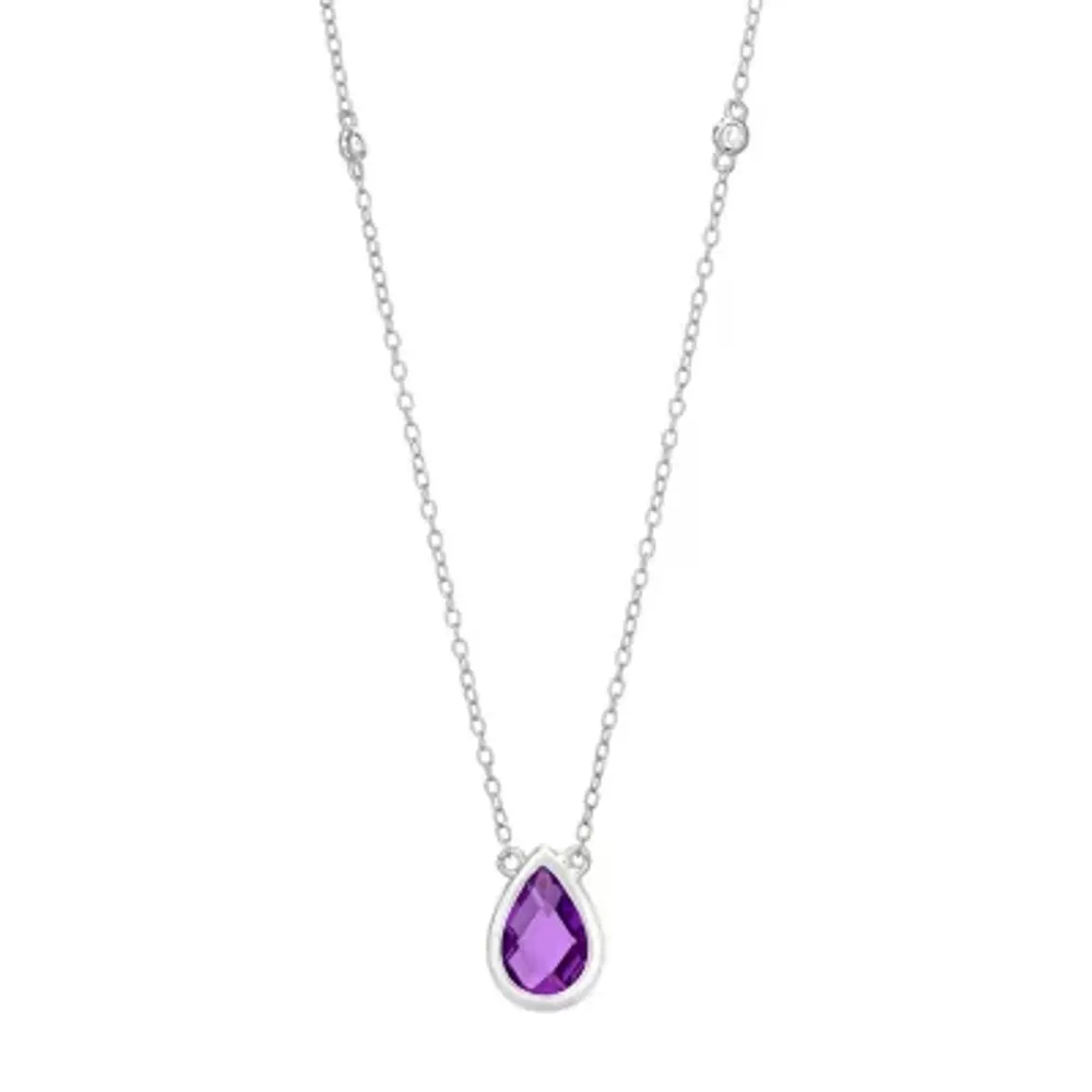 Womens Genuine Purple Amethyst Sterling Silver Pendant Necklace