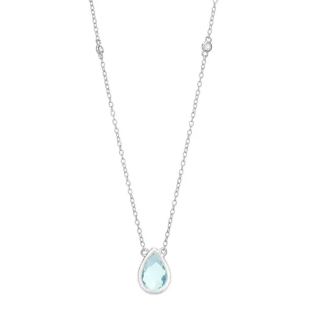 Womens Simulated Aquamarine Sterling Silver Pendant Necklace