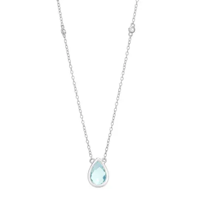 Womens Simulated Aquamarine Sterling Silver Pendant Necklace