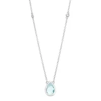 Womens Simulated Aquamarine Sterling Silver Pendant Necklace