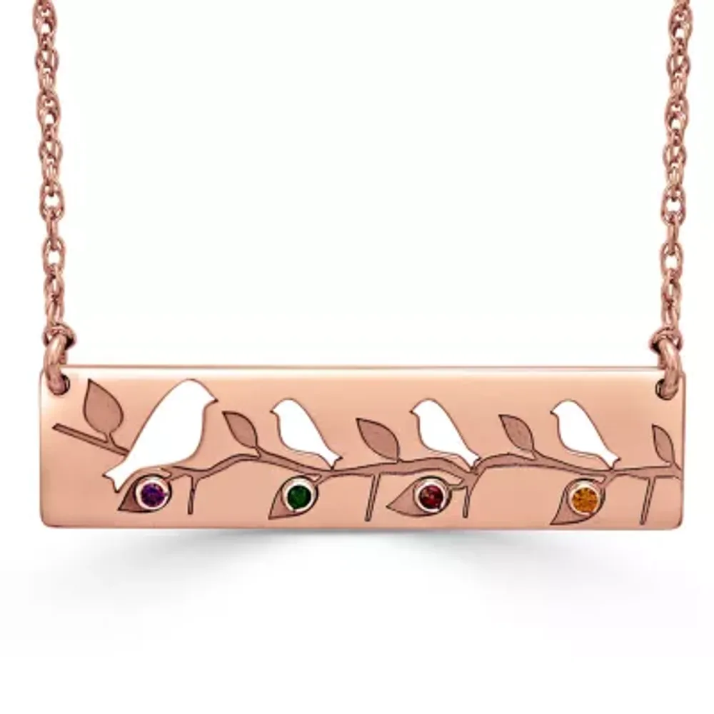 Bird Womens Multi Color Stone 14K Gold Bar Rectangular Pendant Necklace