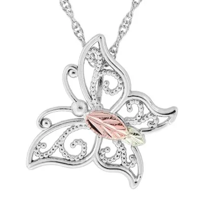 Black Hills Gold Womens Sterling Silver Butterfly Pendant Necklace