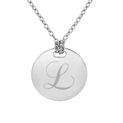 Personalized Sterling Silver 16mm Round Initial Pendant Necklace