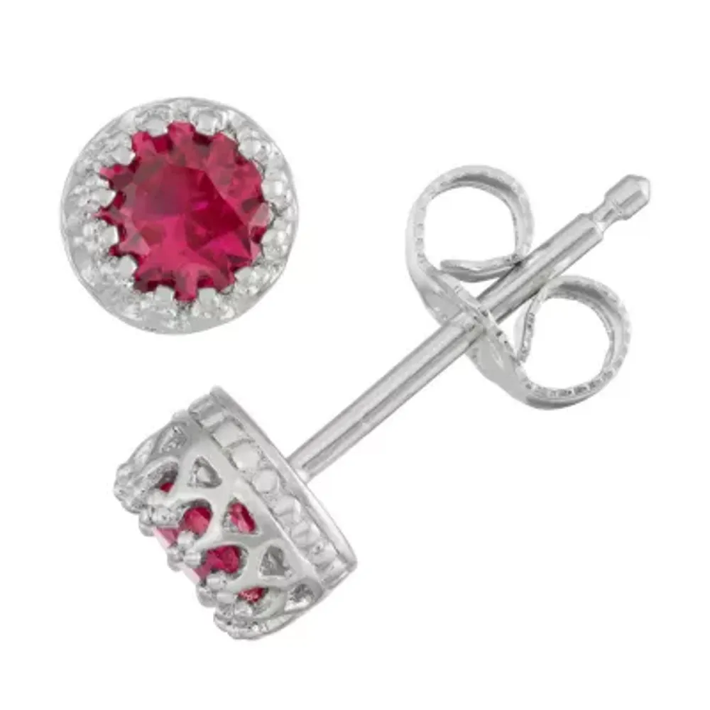 Children's 4mm Lab Create Ruby Stud Earrings in Sterling Silver