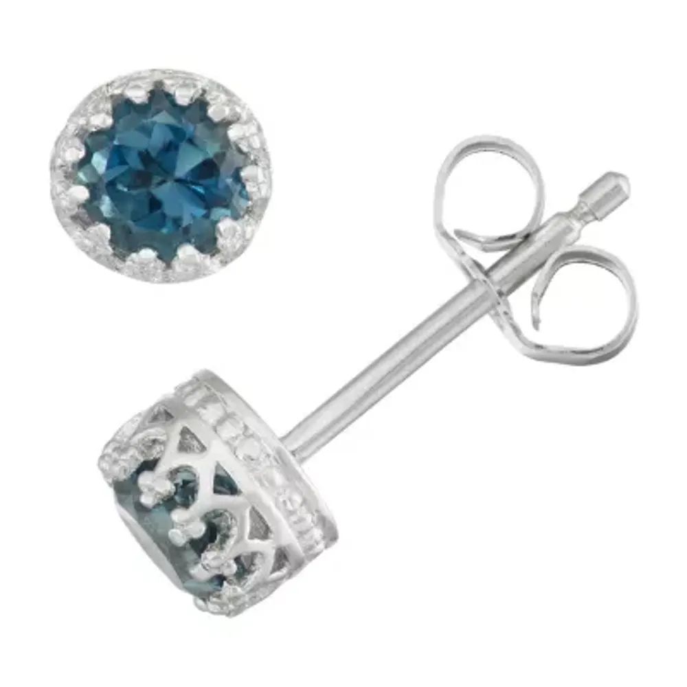 Genuine Blue Topaz Sterling Silver 5.2mm Stud Earrings