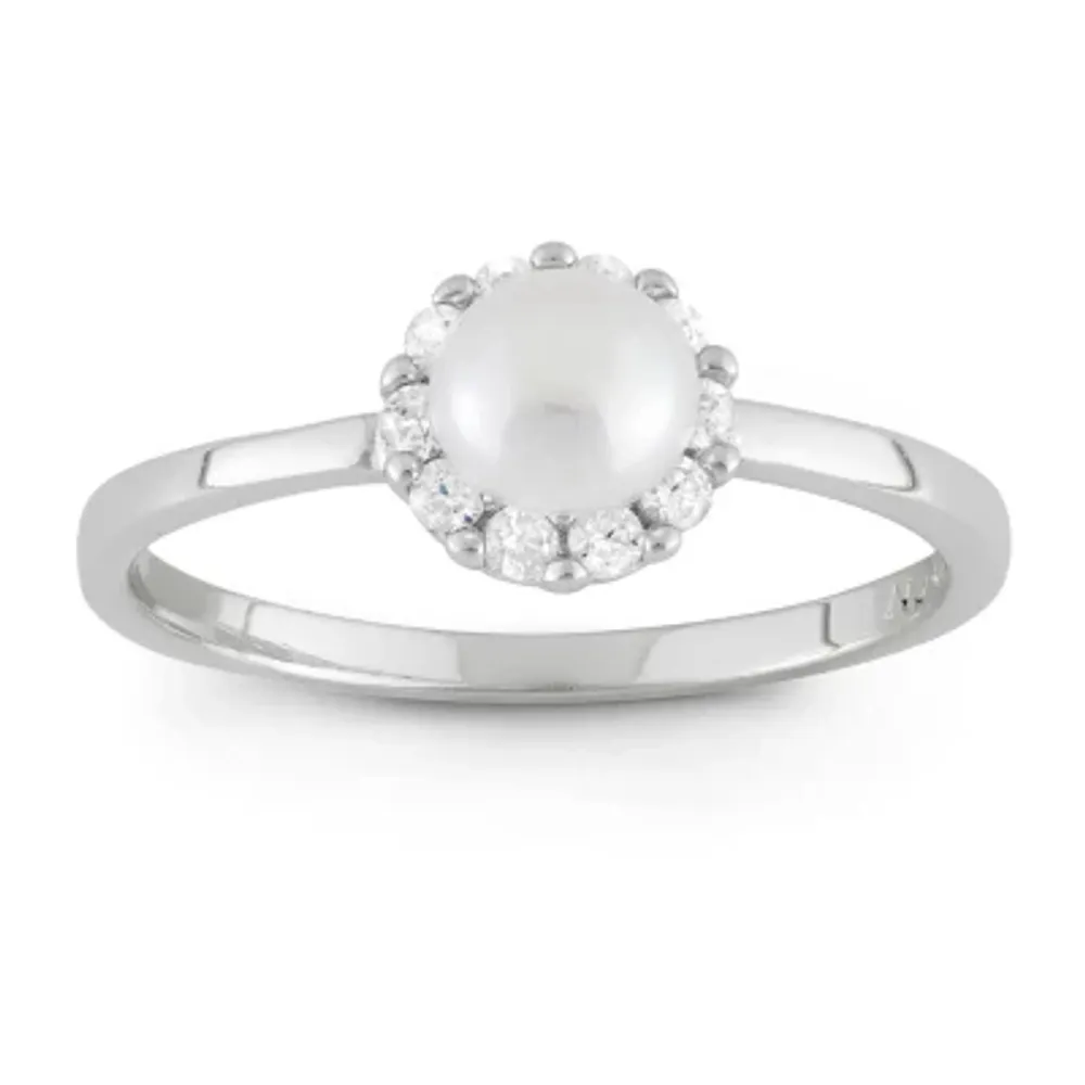 Girls 3MM White Cultured Freshwater Pearl Sterling Silver Round Delicate Cocktail Ring