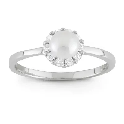 Girls 3MM White Cultured Freshwater Pearl Sterling Silver Round Delicate Cocktail Ring