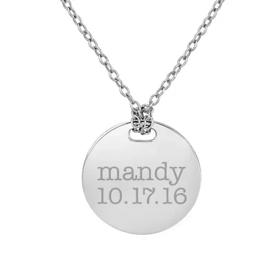 Personalized Sterling Silver 16mm Round Name & Date Pendant Necklace