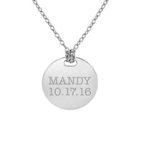 Personalized Sterling Silver 16mm Round Name & Date Pendant Necklace
