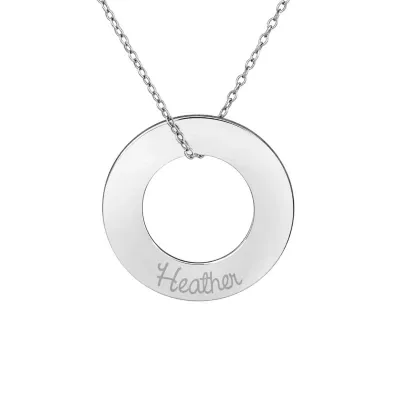 Personalized Sterling Silver 26mm Circle Family Name Pendant Necklace