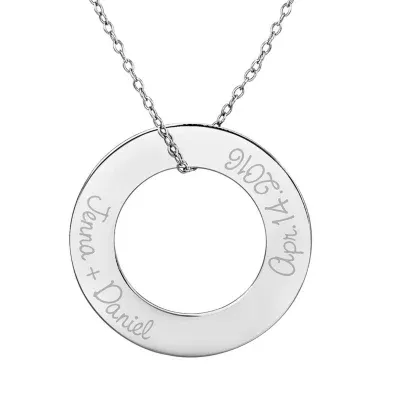 Personalized Sterling Silver 29mm Circle Couple's Name & Date Pendant Necklace