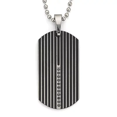 Dog Tag Necklace, .15 ct. t.w. Diamond Steel