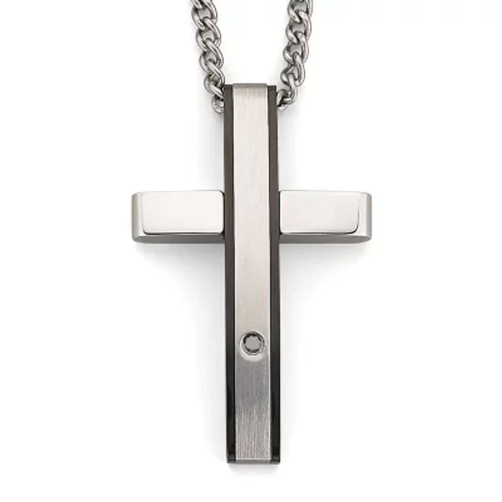 Two-Tone Diamond-Accent Stainless Steel Cross Pendant Necklace