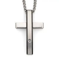 Two-Tone Diamond-Accent Stainless Steel Cross Pendant Necklace