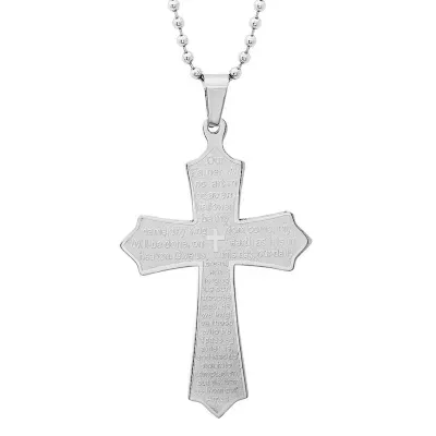 Steeltime Lord's Prayer Mens Stainless Steel Cross Pendant Necklace