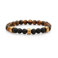 Steeltime Mens Tigers Eye & Black Lava Beaded Bracelet