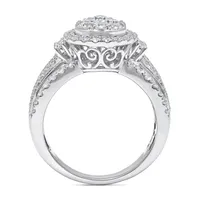 2 CT.T.W. Natural Diamond Pear Shape Side Stone Halo Engagement Ring 10K or 14K White Gold