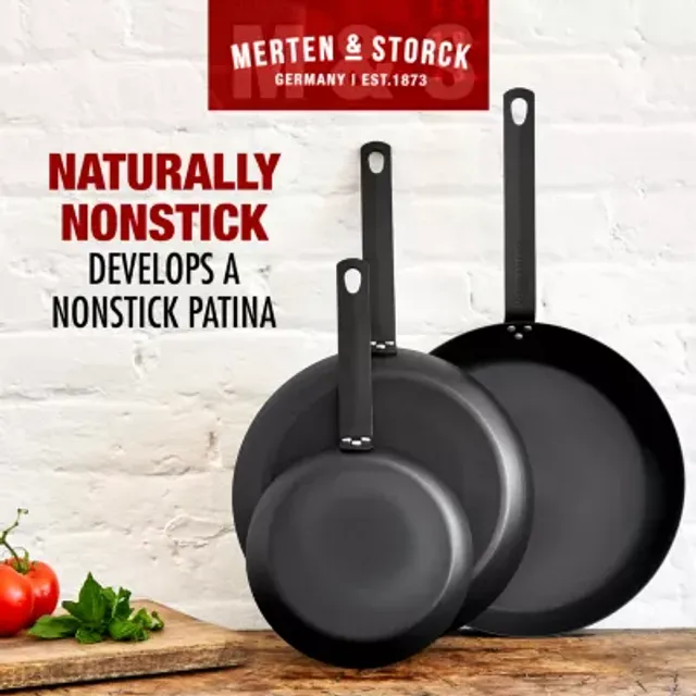 Merten & Storck Pre-Seasoned Carbon Steel Pro Induction 8 Frying Pan  Skillet, Oven Safe, Stainless Steel Handle, Black