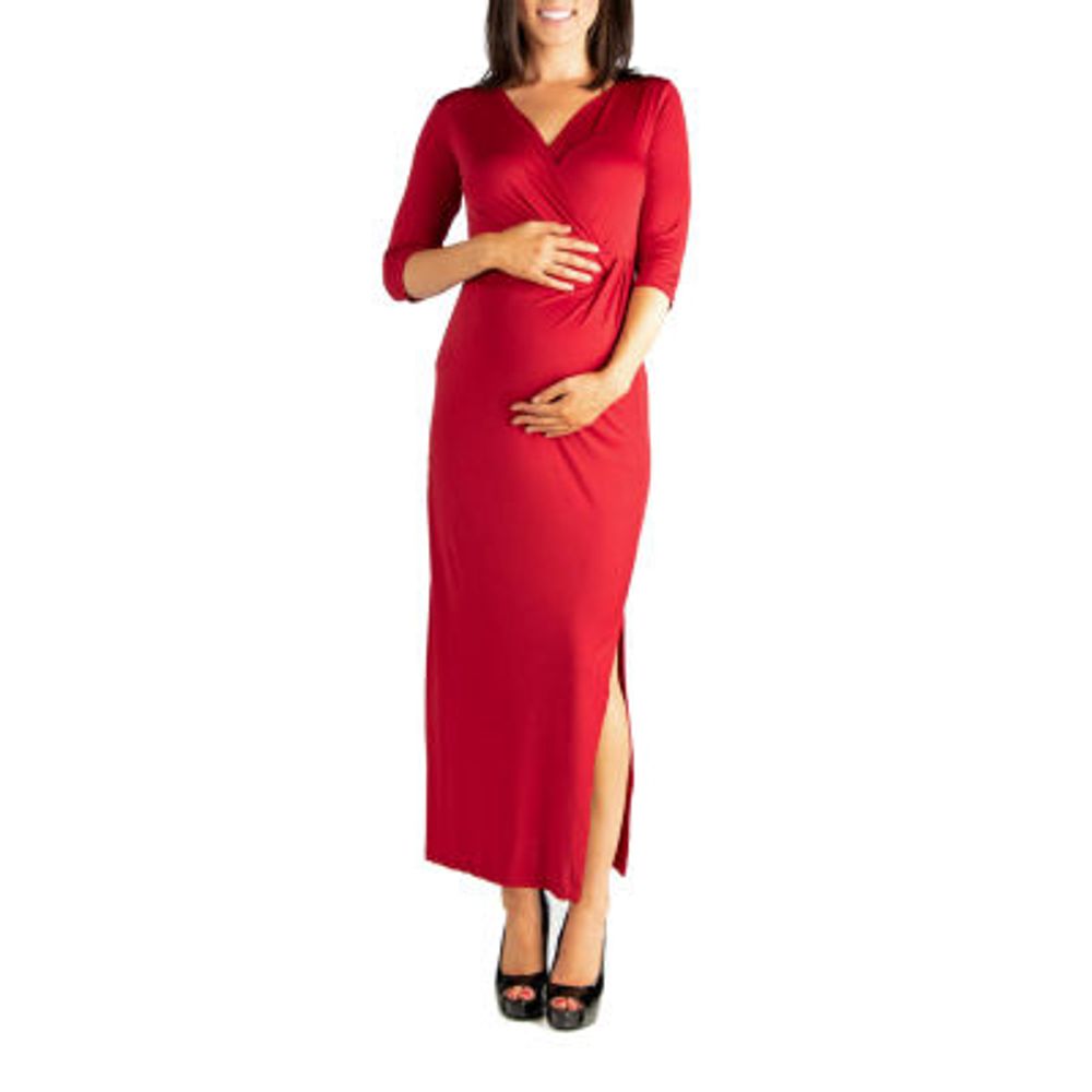 24seven Comfort Apparel Womens 3/4 Sleeve Maxi Dress Maternity
