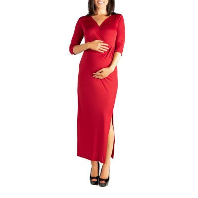 24seven Comfort Apparel Womens 3/4 Sleeve Maxi Dress Maternity