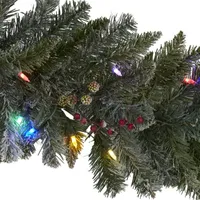 Nearly Natural 6ft. Flocked Artificial Christmas Garland With 50 Multicolored Led Lights And Berries Pre-Lit Indoor Christmas Garland