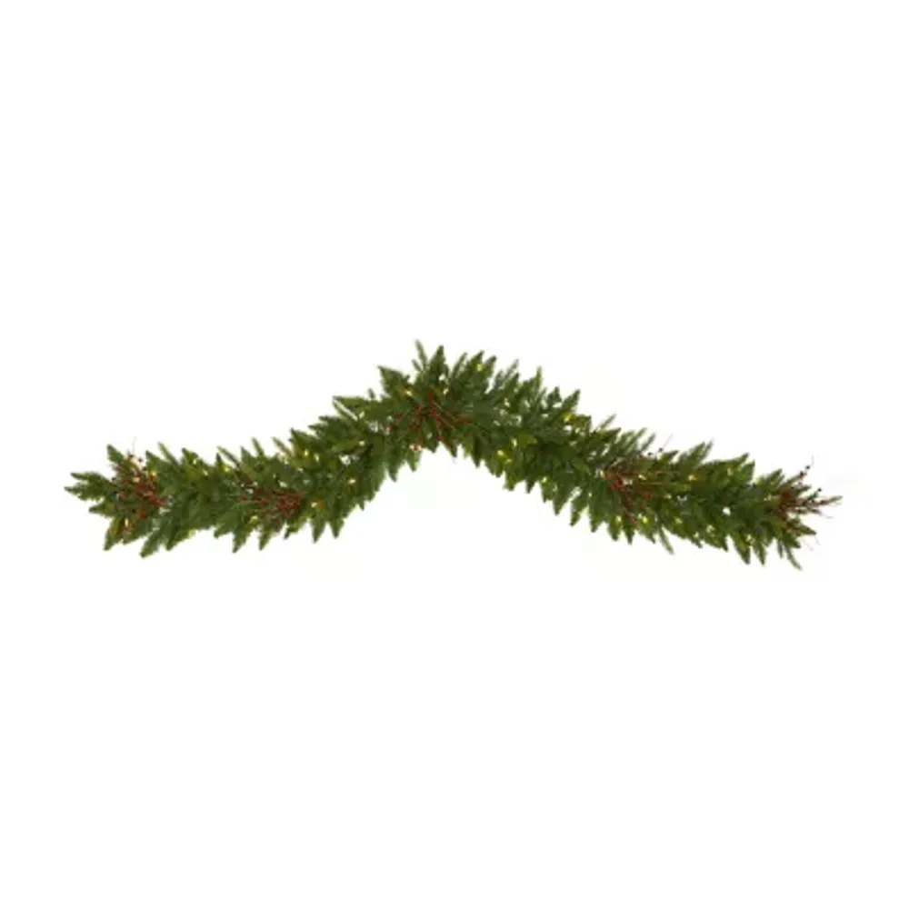 Nearly Natural 6ft. Pre-Lit Indoor Christmas Pine Artificial Garland With 50 Warm White Led Lights And Berries