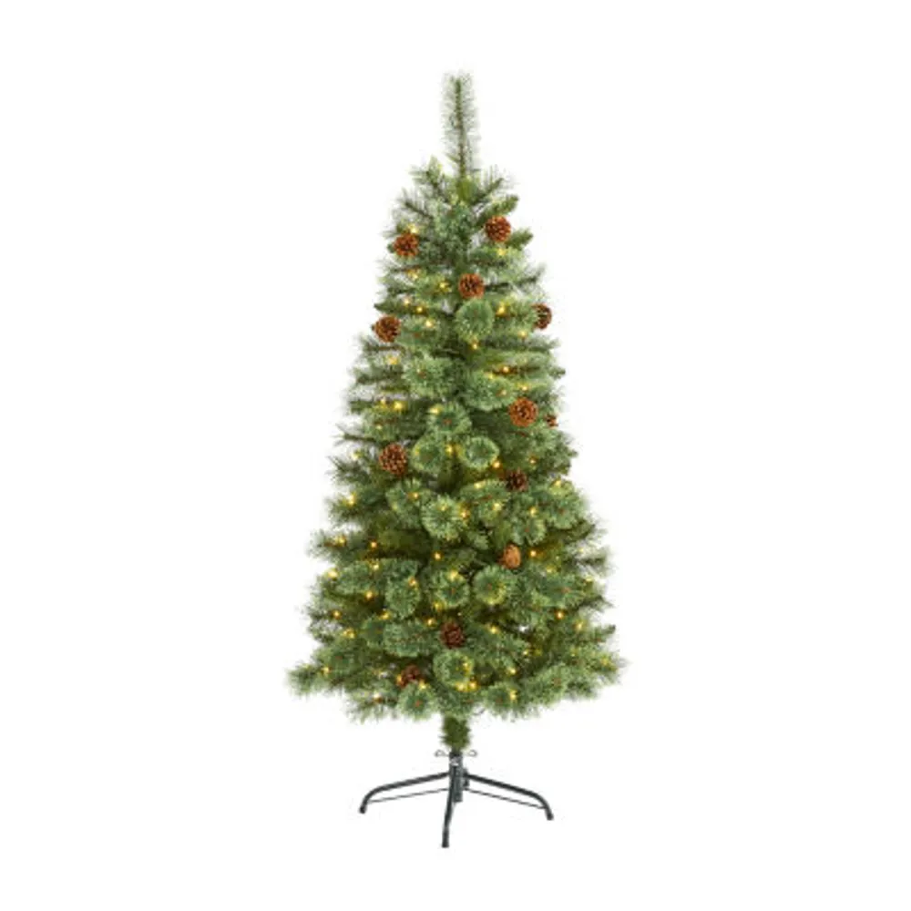 Nearly Natural White Mountain Artificial 200 Clear Led Lights And Pine Cones 5 Foot Pre-Lit Pine Christmas Tree