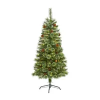 Nearly Natural White Mountain Artificial 200 Clear Led Lights And Pine Cones 5 Foot Pre-Lit Pine Christmas Tree