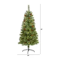 Nearly Natural White Mountain Artificial 200 Clear Led Lights And Pine Cones 5 Foot Pre-Lit Pine Christmas Tree