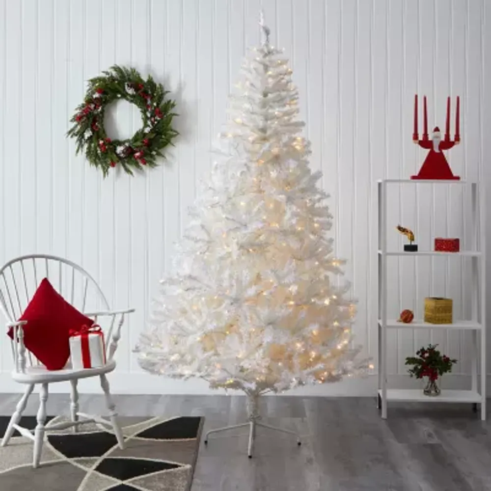 Nearly Natural 7 Foot White With 1000 Bendable Branches And 350 Clear Led Lights Pre-Lit Artificial Christmas Tree