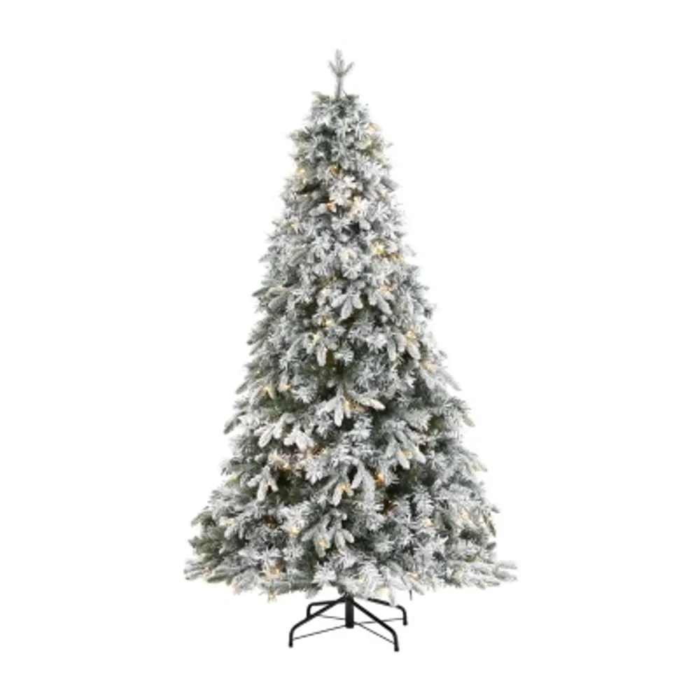 Nearly Natural 6 Foot Flocked Vermont Mixed Pine With 300 Clear Led Lights Pre-Lit Artificial Christmas Tree