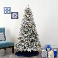 Nearly Natural 6 Foot Flocked Vermont Mixed Pine With 300 Clear Led Lights Pre-Lit Artificial Christmas Tree