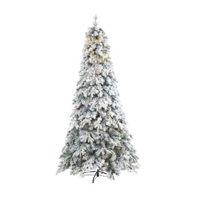 Nearly Natural 8 Foot Flocked Vermont Mixed Pine With 600 Led Lights Pre-Lit Artificial Christmas Tree