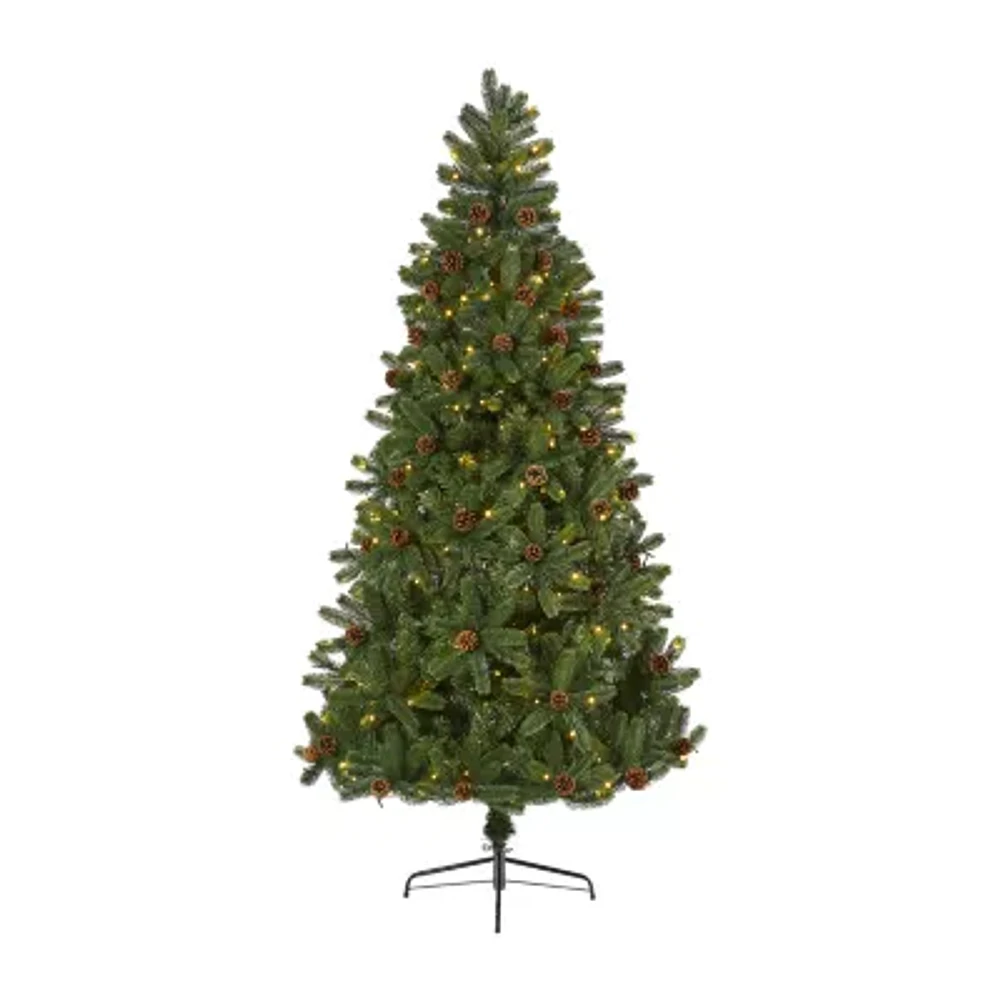 Nearly Natural 7 1/2 Foot Rocky Mountain Spruce With Pinecones And 400 Clear Led Lights Pre-Lit Artificial Christmas Tree