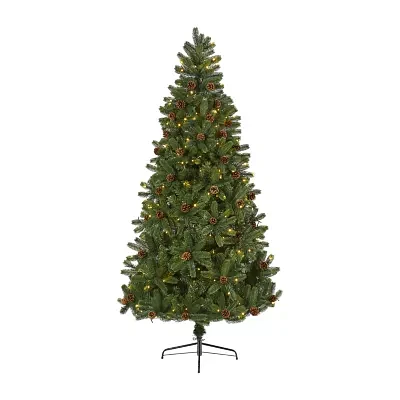 Nearly Natural 7 1/2 Foot Rocky Mountain Spruce With Pinecones And 400 Clear Led Lights Pre-Lit Artificial Christmas Tree